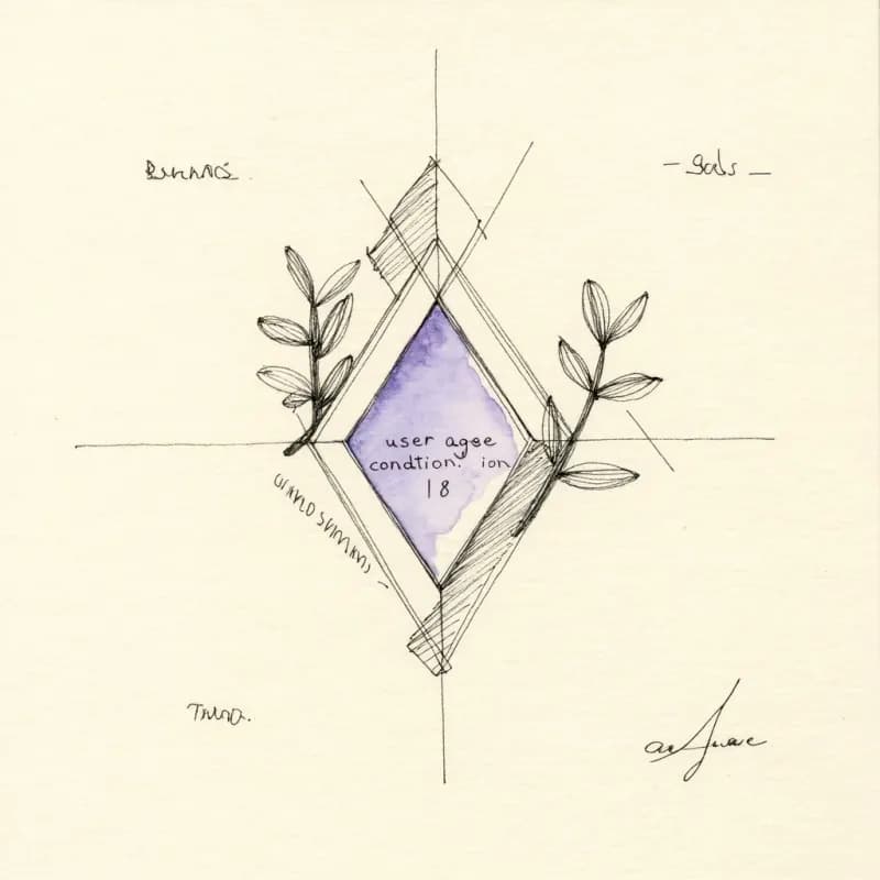 Large hand-drawn diamond containing the code condition user.age >= 18