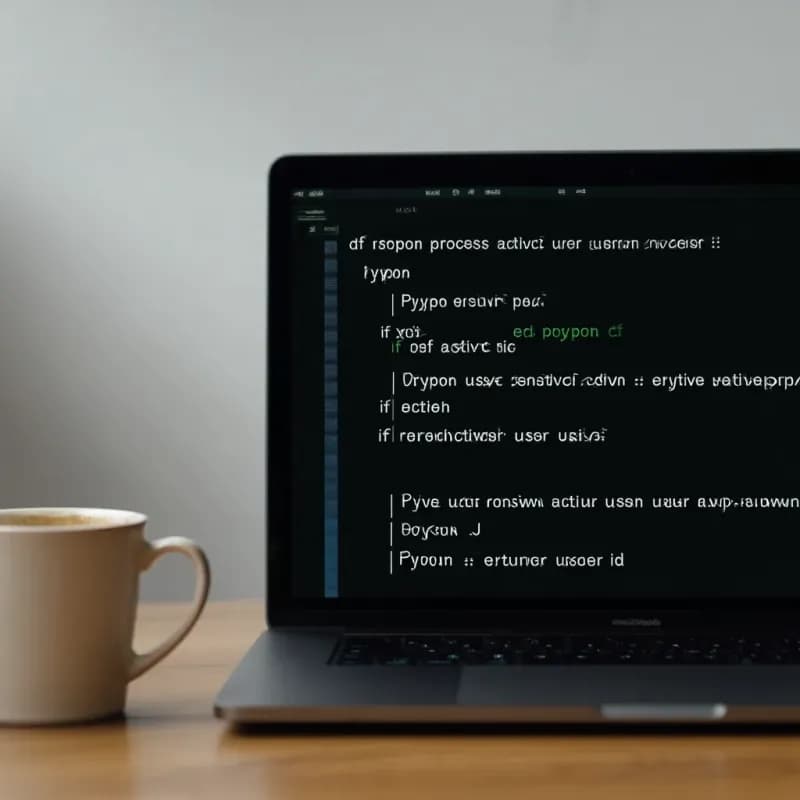 Laptop screen showing Python source code with a process function and conditional logic on a dark editor theme