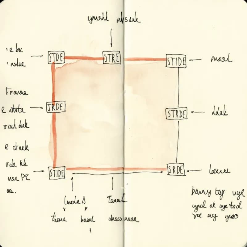 DFD layout with a dashed trust-boundary line and STRIDE letter badges along the boundary
