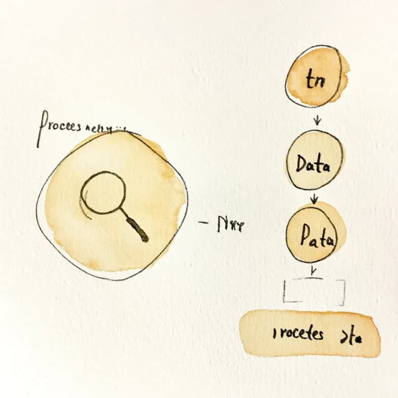 Process circle on left with magnifier and a decomposed sub-DFD with three smaller circles on right