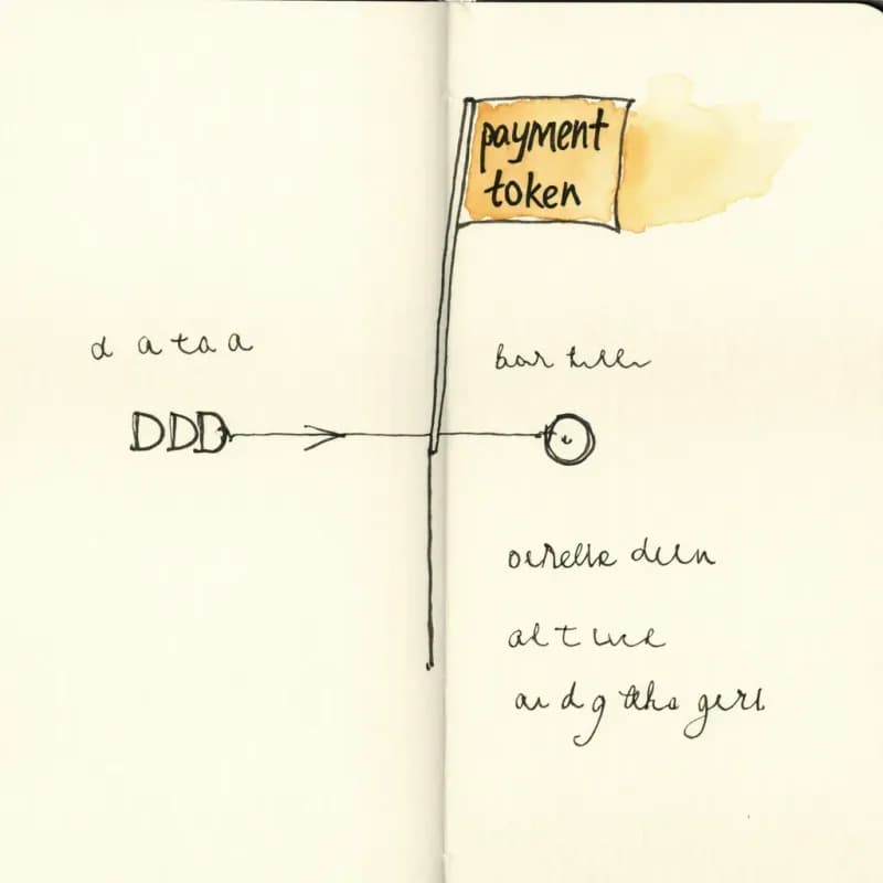 Two DFD circles connected by an arrow with a data label flag reading payment token