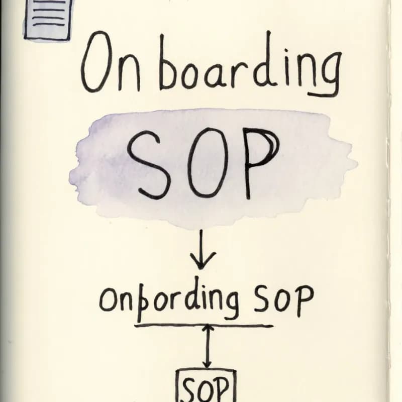 Document icon at top labelled Onboarding SOP with arrow to a matching flowchart below