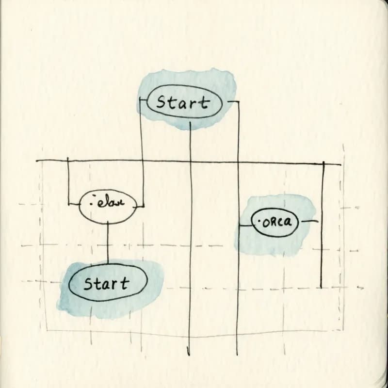 Small auto-aligned flowchart with start oval and three rectangles on faint guide grid