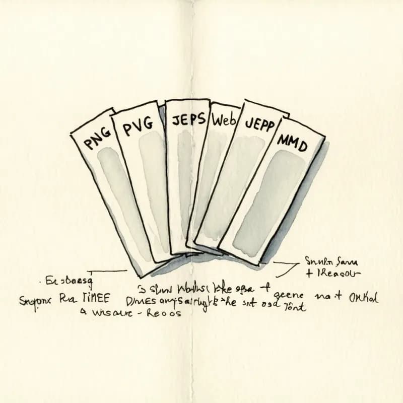 Fan of five file format tags: PNG, SVG, WebP, JPEG, MMD