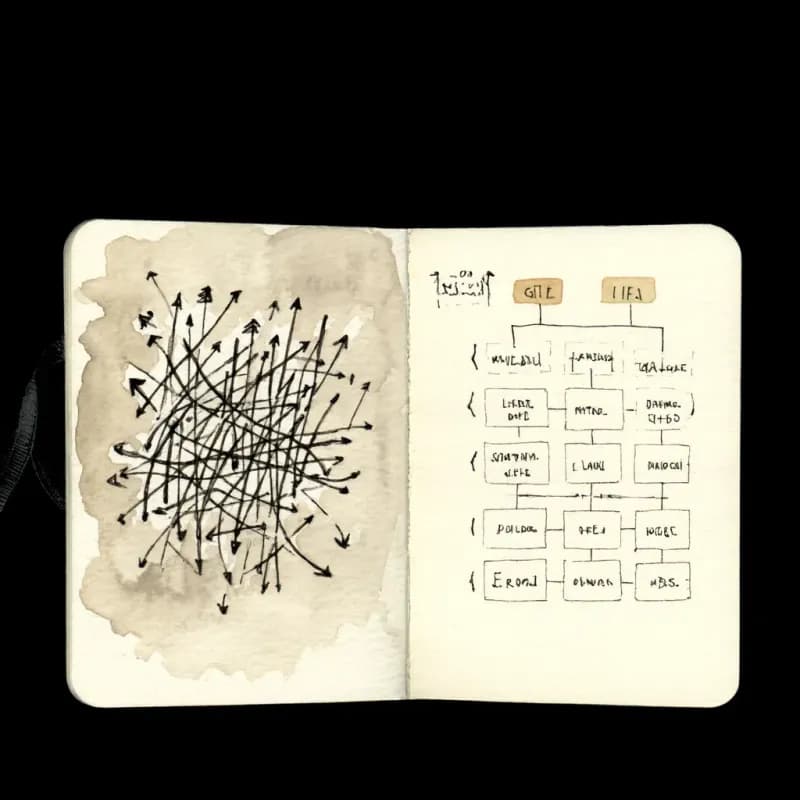 Tangled goto arrows on left transforming into a clean structured if/else flowchart on right