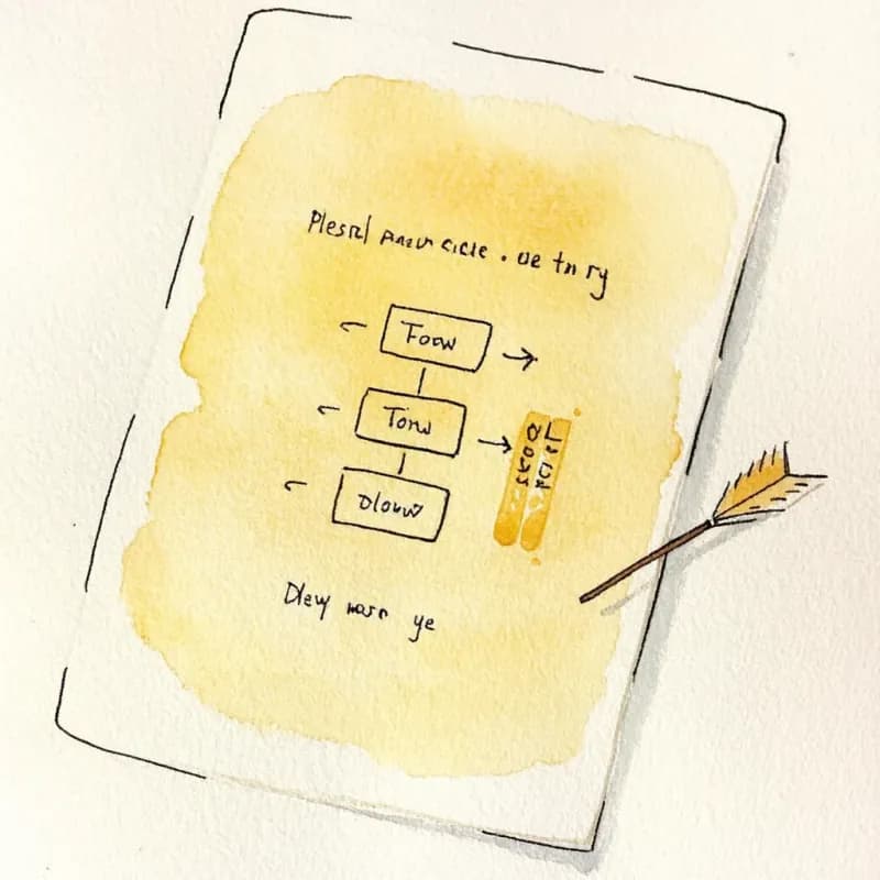 Small flowchart beside a watercolor palette swatch fan with an arrow between them