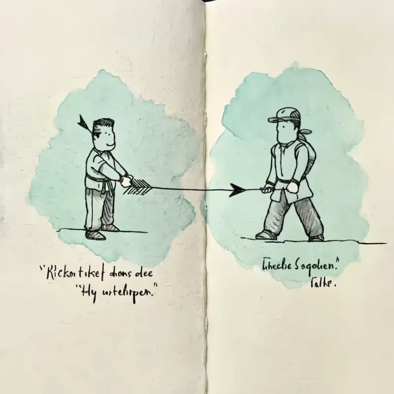 Two role-figure icons on opposite sides connected by an arrow crossing the page