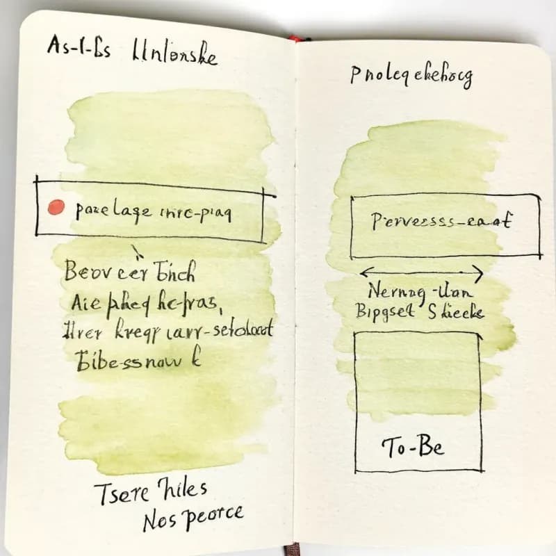 As-Is process map with a bottleneck on left and a shorter To-Be process map on right