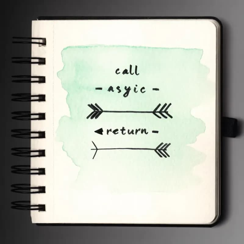 Three message-style arrows: solid call, dashed async, thin return label