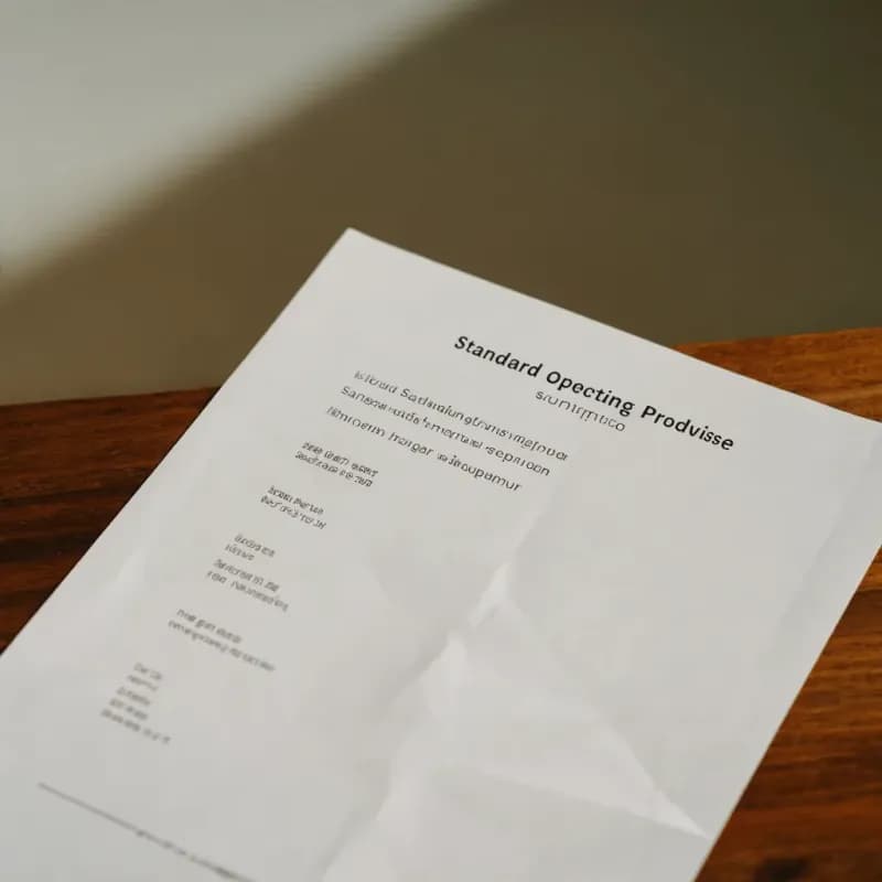 Formal printed SOP document on letterhead with the centred title Standard Operating Procedure and numbered steps below