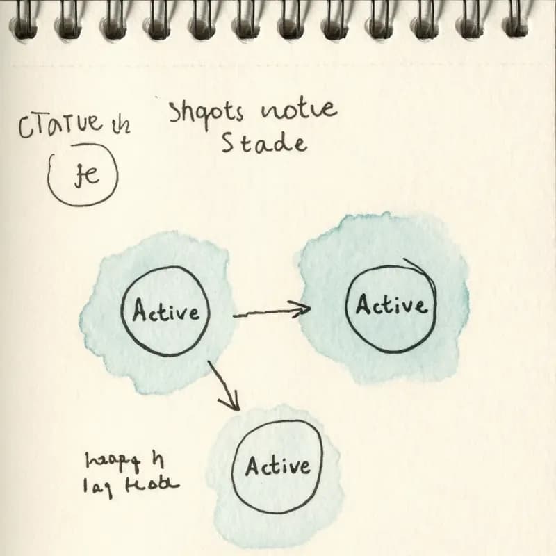 Three state nodes: filled initial circle, middle circle labelled Active, double-bordered final circle