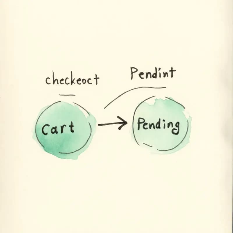 Two state circles Cart and Pending connected by arrow with transition label checkout above