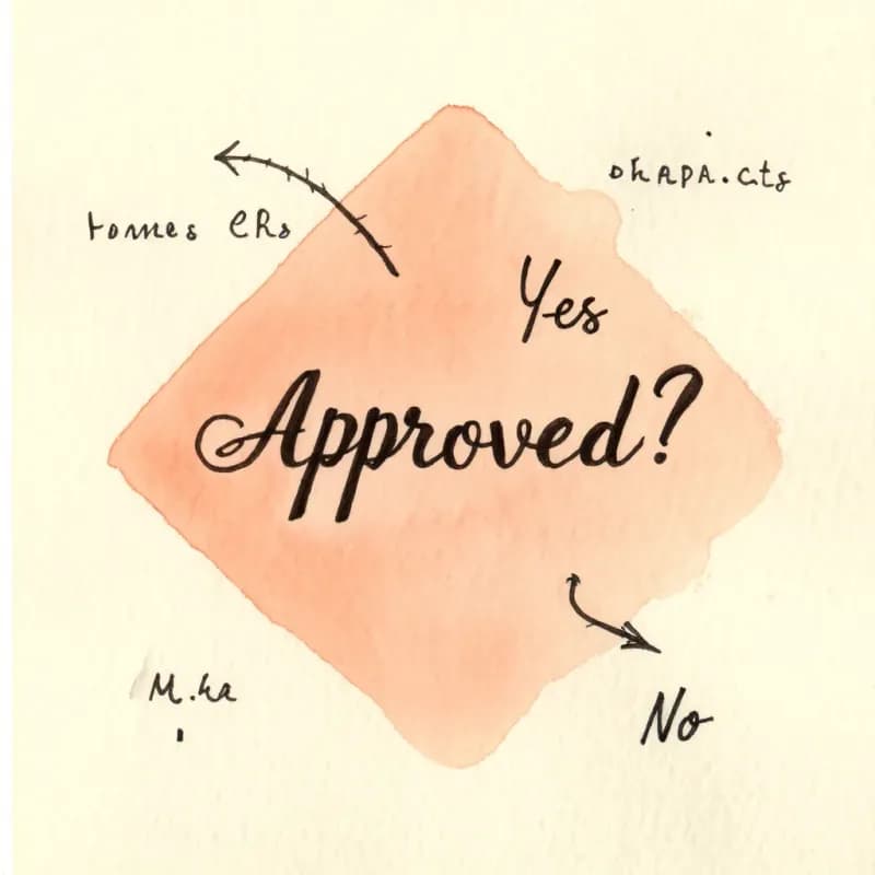 Hand-drawn diamond labelled Approved? with Yes and No branches