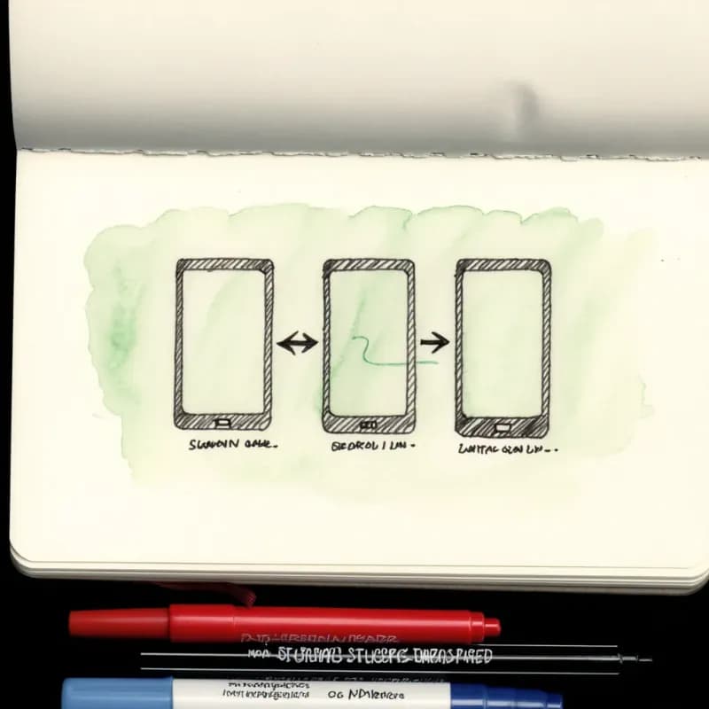 Three phone-shaped rectangles in a row with a curved back-edge looping from third to first