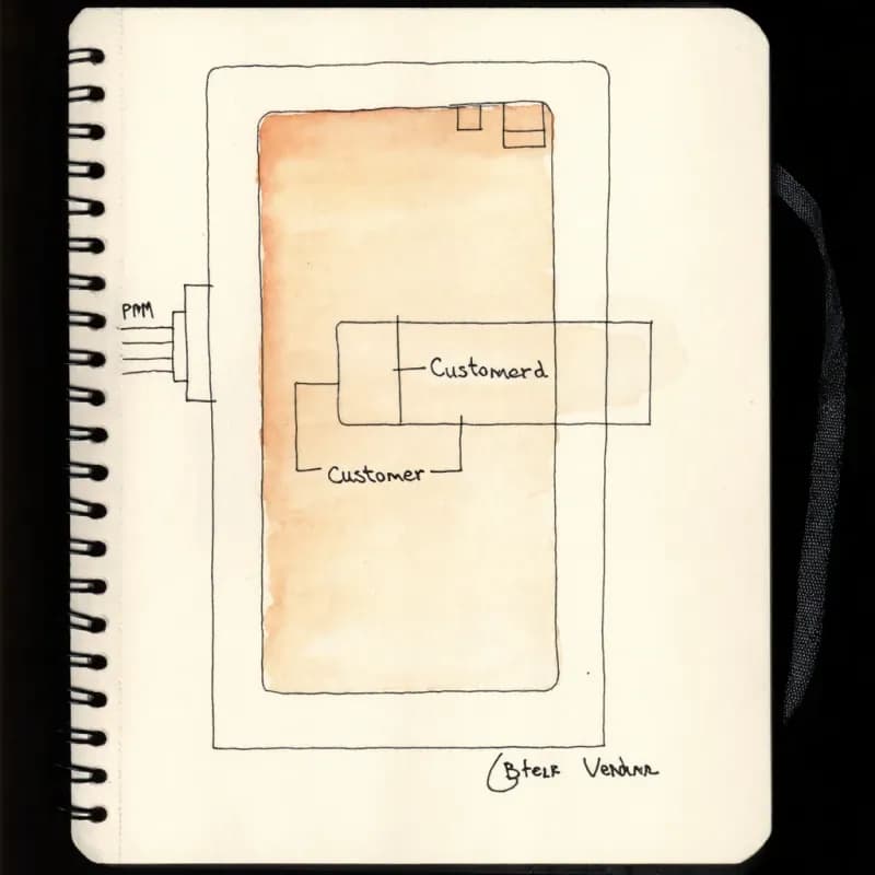 Large pool rectangle divided into two horizontal lanes labelled Customer and Vendor
