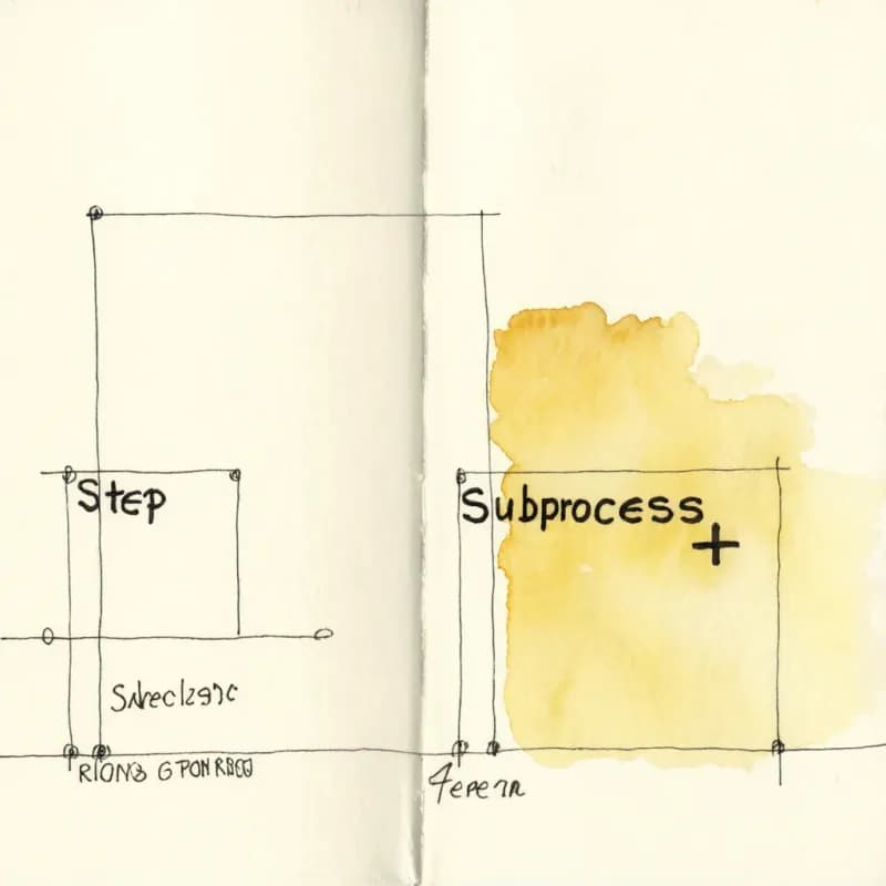 Regular Step rectangle beside a compact Subprocess rectangle with a + symbol at the bottom