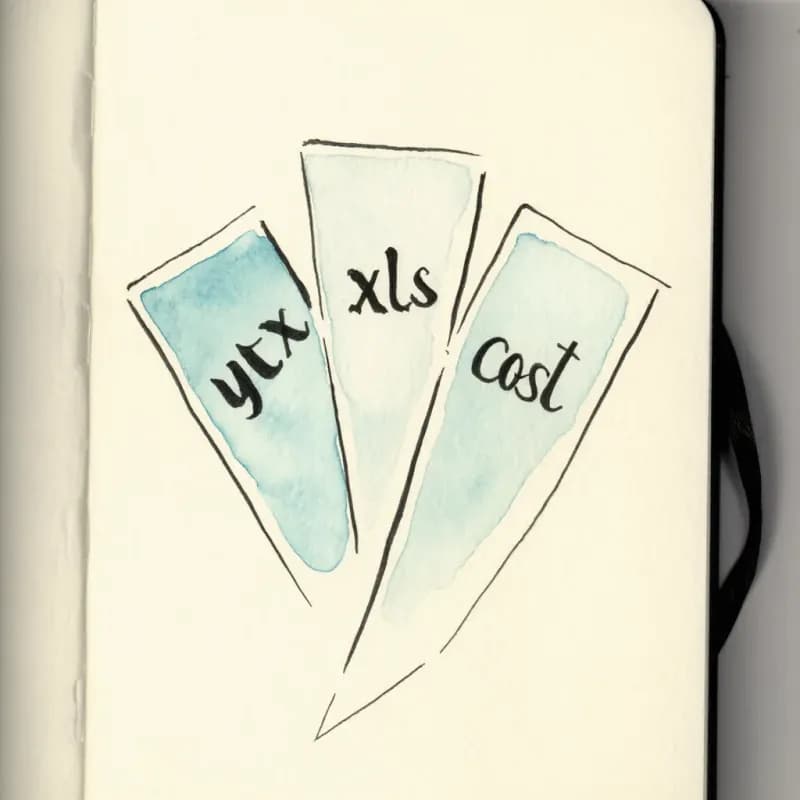 Fan of three spreadsheet icons labelled xlsx, xls, csv