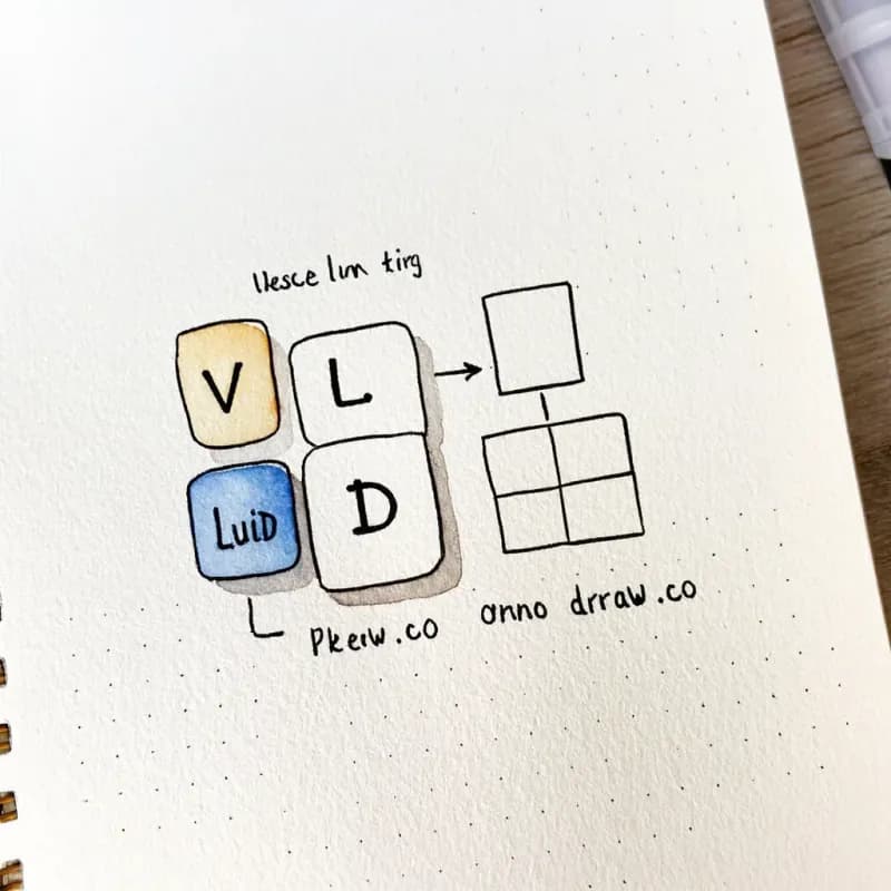 Three software badges labelled V, L, D feeding an arrow into a clean flowchart rectangle