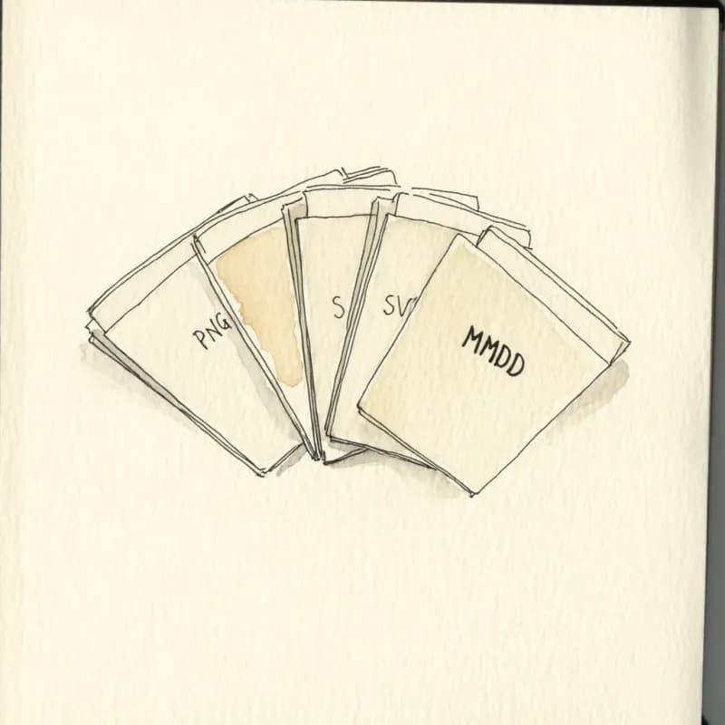 Three file format tags in a fan: PNG, SVG, MMD