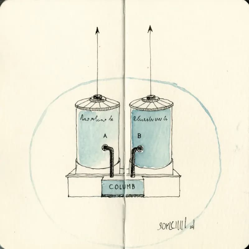 Two parallel tanks A and B both feeding into a shared Column rectangle below