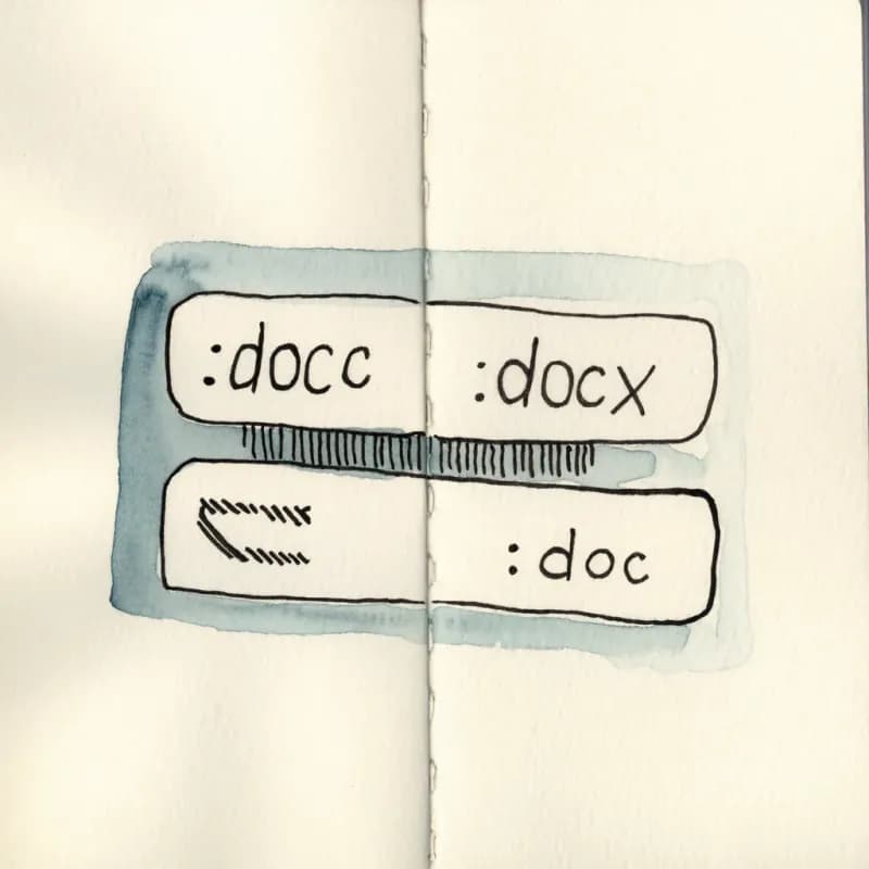 Two overlapping Word document icons labelled .doc and .docx