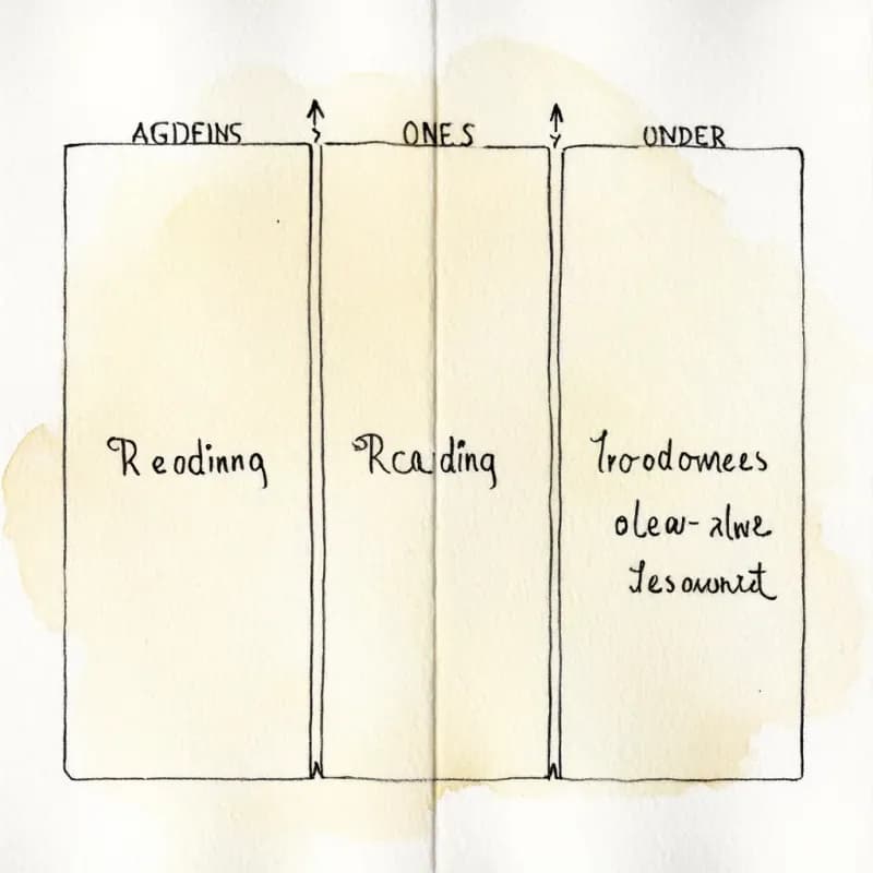 Document split into three vertical columns with a zigzag reading-order arrow through them