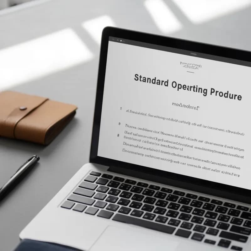 Laptop screen displaying a Word document titled Standard Operating Procedure with numbered paragraphs